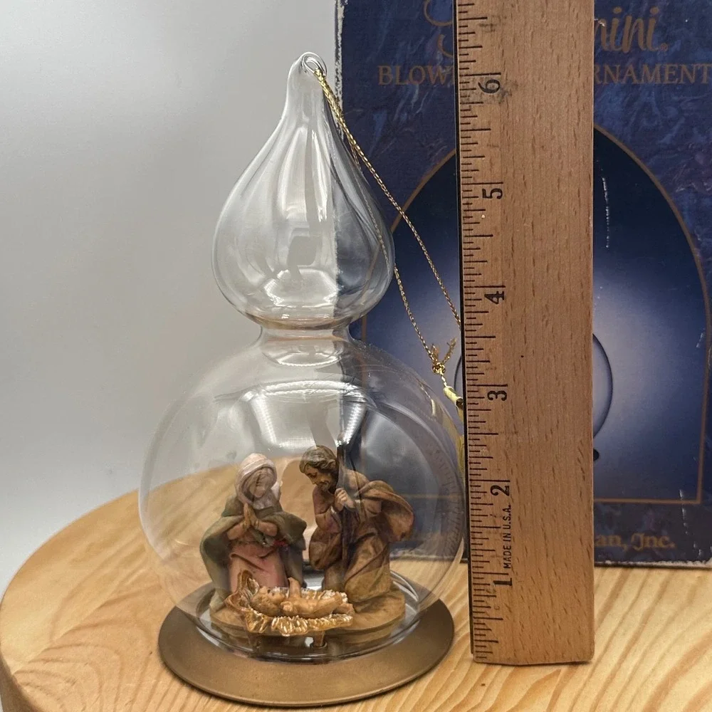 Fontanini Christmas Ornament Holy Family Nativity Inside Blown Glass Dome Italy